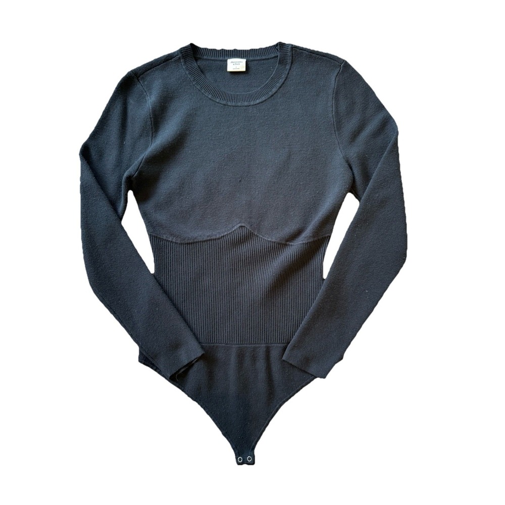 Abercrombie & Fitch Black Ribbed Textured Long Sleeve Sweater Bodysuit Size L